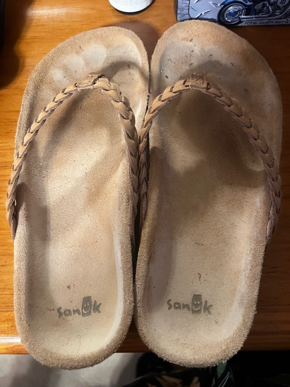 Sanuk women’s ' Tan Braided Strap Flip Flops